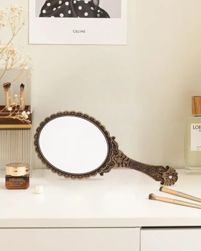 Vintage Handheld Makeup Mirror with Durable Handle - XPXKJ