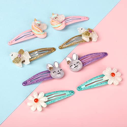 Wingchold 8Pcs Unicorn & Rabbit Snap Hair Clips for Girls