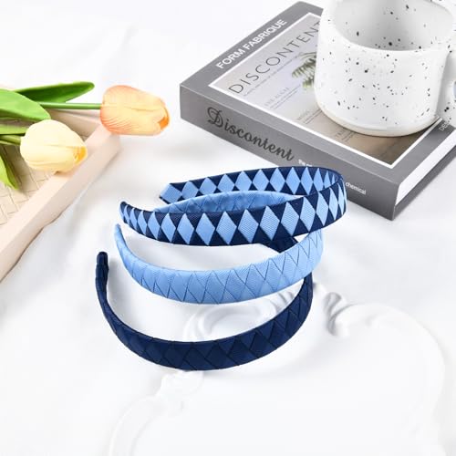 DEEKA 3-Piece Woven Headbands Set Navy Blue & Light Blue Hair Accessories for Women Girls Teens