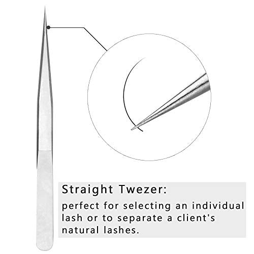 EMEDA Professional Eyelash Extension Tweezers Set - Straight & J Curved