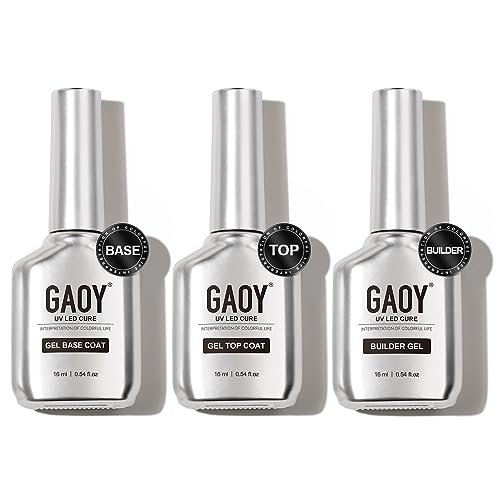 GAOY 16ml Gel Top Coat, Builder and Base Coat Set, 3 Pcs