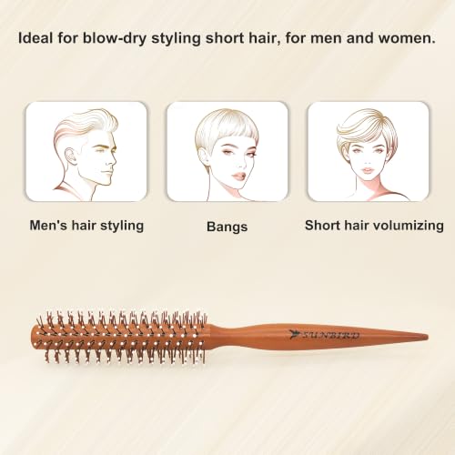 Small Round Hair Brush for Short Hair Styling, Men & Women - SUNBIRD