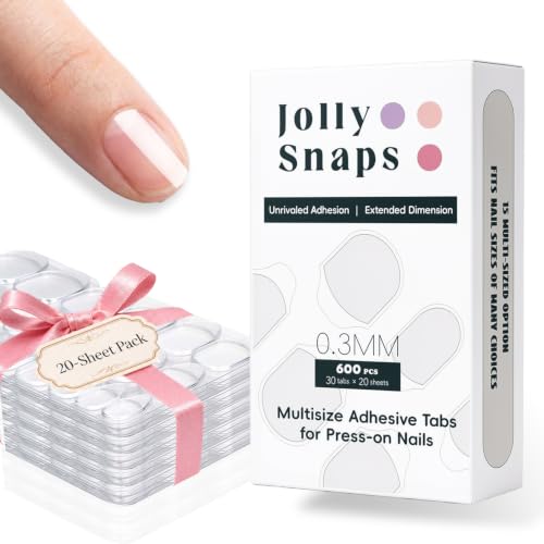 Jolly Snaps Press On Nail Adhesive Tabs - Strong Hold, 600 Tabs (20 Sheets)