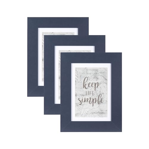 Navy Blue 5x7 Picture Frame Set of 3 - Wooden Frames for 4x6 or 5x7 Photos