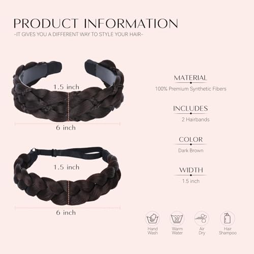 MaopaoBeauty Dark Brown Braided Headband Set (2PCS) for Women