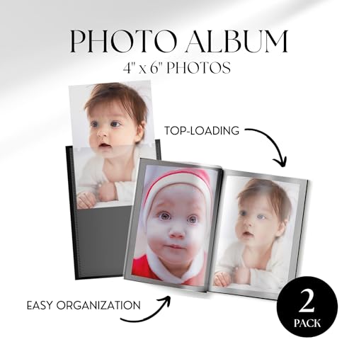Performore 4x6 Photo Album - 2 Pack Small Black Albums with Customizable Cover