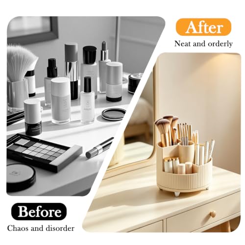 KDYNIX Small 360° Rotating Makeup Brush & Cosmetic Organizer, Cream