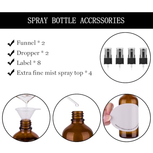 HMAIMAS Amber Glass Spray Bottles Set of 4oz for Essential Oils with Fine Mist, UV Protection