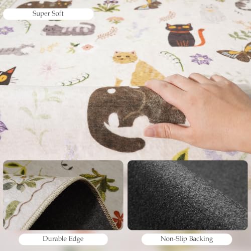 Non-Slip 2x3 Area Rug - Washable, Waterproof, Soft Beige Carpet for Entryway, Kitchen, Bathroom