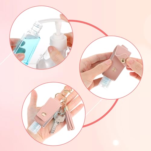 2Pcs Portable Leather Hand Sanitizer Holder, Travel Size Keychain