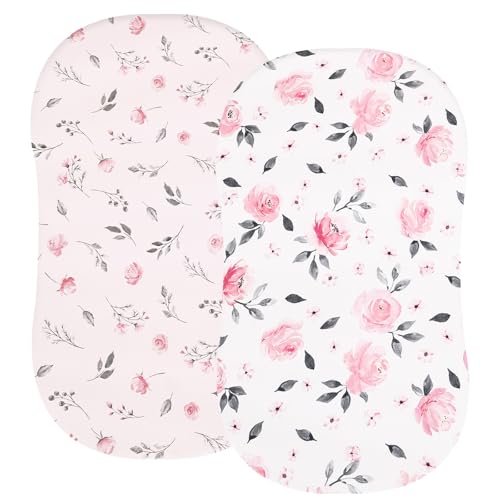 PHF Soft Bassinet Sheet Set - 2 Pack Pink Floral Cradle Sheets