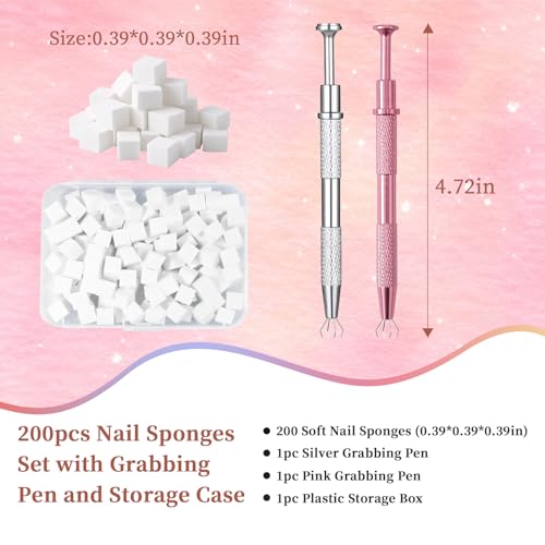 200PCS Soft Nail Sponges Set with Grabbing Pens for Ombre Art