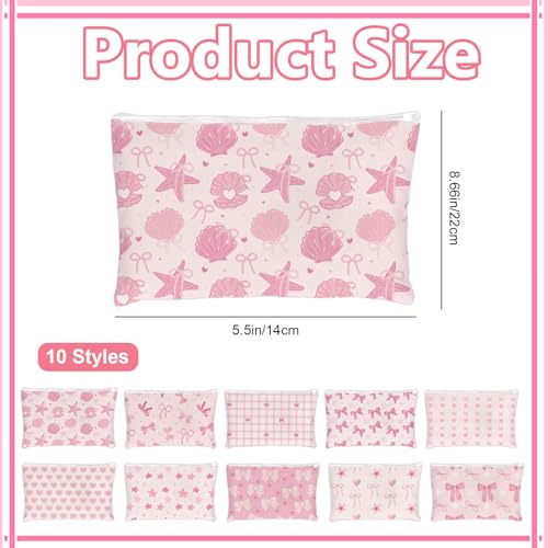 10-Pack Pink Bow Makeup Bags - Durable Canvas Cosmetic Pouches for Gifts