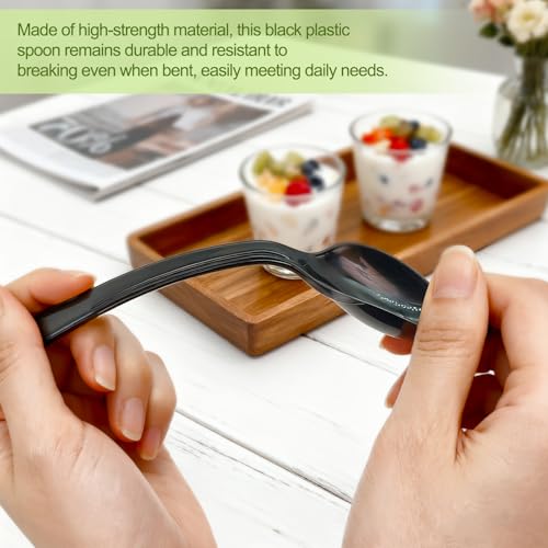 Heavy Duty Disposable Spoons - Individually Wrapped, 100 Pack, Black