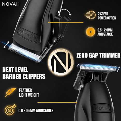 Novah¢ç Professional Hair Clippers for Men, Professional Barber Clippers and Trimmer Set, Mens Cordless Hair Clipper for Barbers Haircut Kit Fade