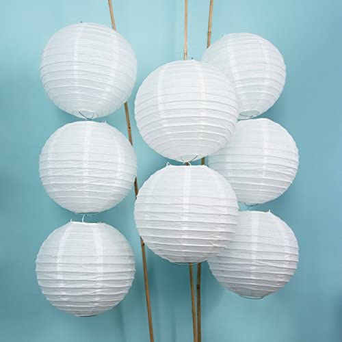8-Inch White Paper Lanterns - 12Pcs Decorative Hanging Lights