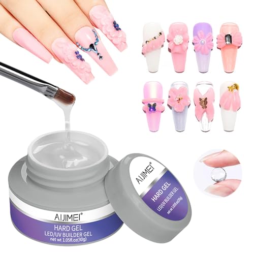 AIJIMEI Hard Gel for Nails 30g Clear Builder Gel for Nail Extensions & Repair - 1oz
