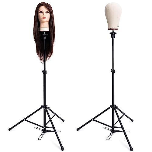HYOUJIN Adjustable Wig Stand Tripod with Foot Panel - Dark Black