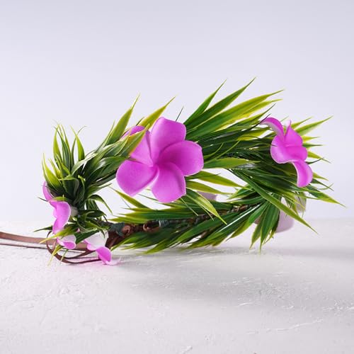 KorViSHOW Hawaiian Flower Crown Headband 3Pcs Pink A, Floral Hair Accessory Set