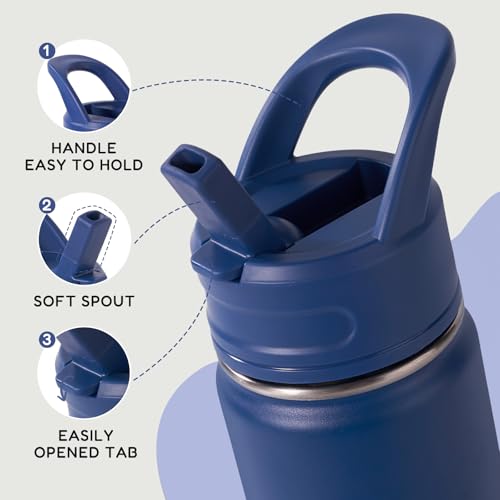 Fijinhom 12oz Kids Water Bottle - Leak-Proof Stainless Steel with Straw
