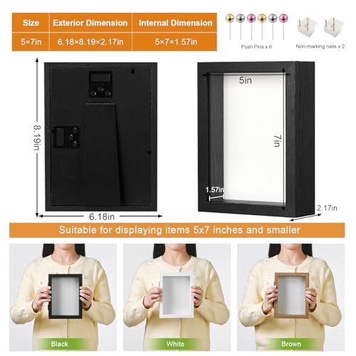 5x7 Black Deep Shadow Box Frame with Magnetic Closure & Stand