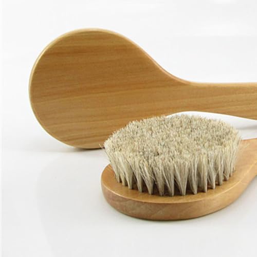 7.87 Inch Short Handle Wooden Horsehair Bath Body Brush Scrubber
