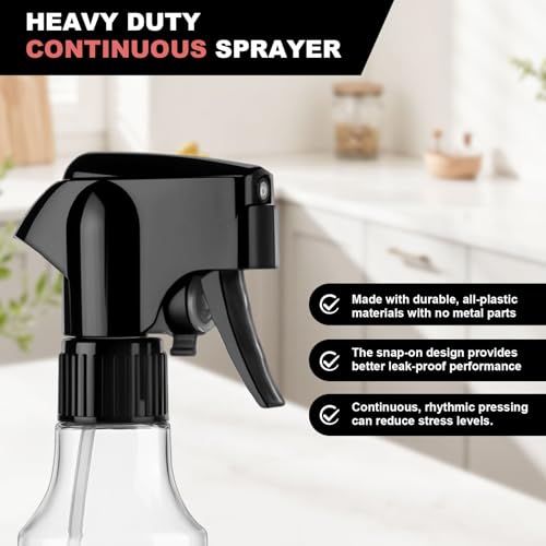 Hethyo 12oz Clear Continuous Mist Spray Bottles 2 Pack for All-Purpose Use