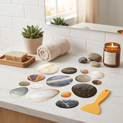 Fullhawl 15 Pcs Non-Slip Pebble Shower Stickers for Bathtubs