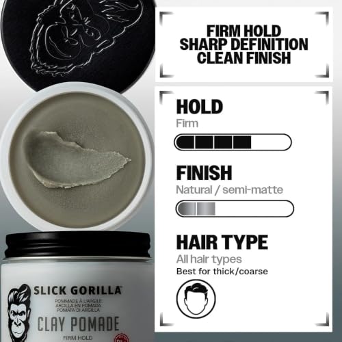Slick Gorilla Firm Hold Matte Clay Pomade for Men - 2.5 oz Hair Styling Clay