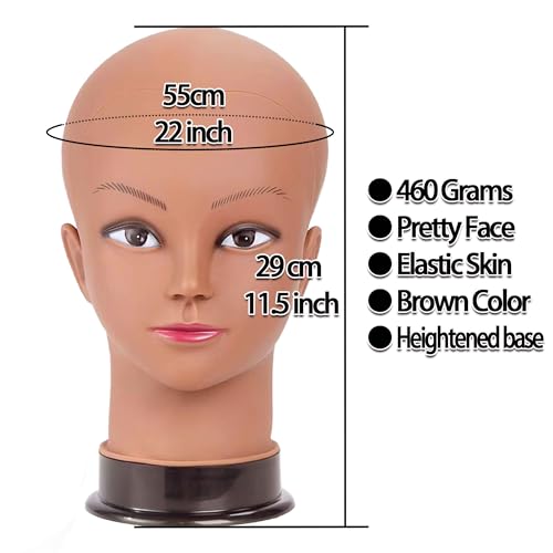 22-Inch Bald Female Mannequin Head for Wig Making, Styling, and Display