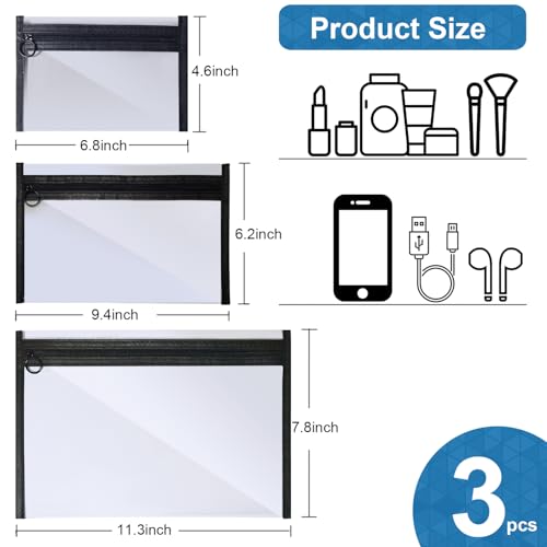 Clear Toiletry Bags Set - 3 Pack PVC Travel Makeup Organizers