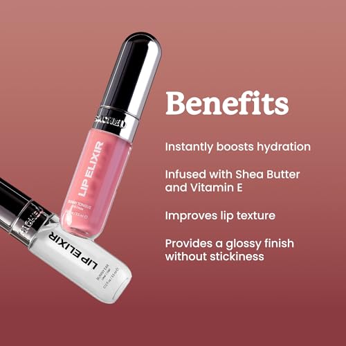 Sacheu Lip Elixir Hydrating Lip Gloss - Non-Sticky High Shine, Bunny Tongue (Pink)