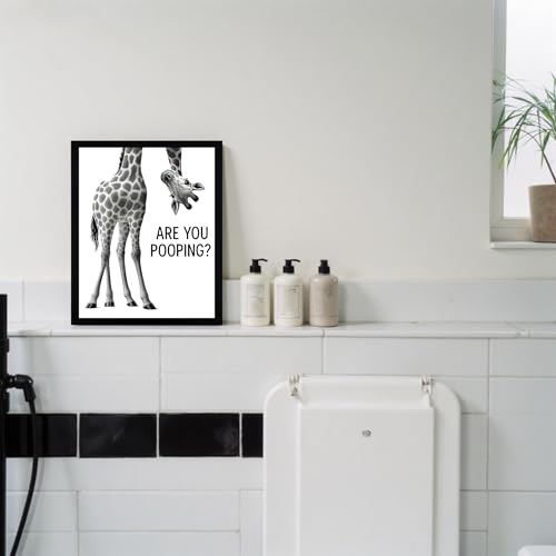 Funny Giraffe Bathroom Wall Art Print - 8x10 Framed Canvas