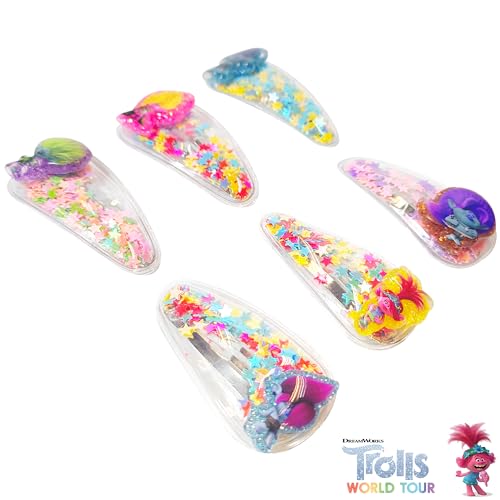 Luv Her Magical Confetti Hair Clips for Kids - 6pc Multicolor Trolls Charms & Hair Accessories