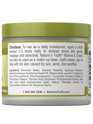 Vitamin E Cream Moisturizer with Vitamin A & D - 4 oz Skin Hydration & Night Care