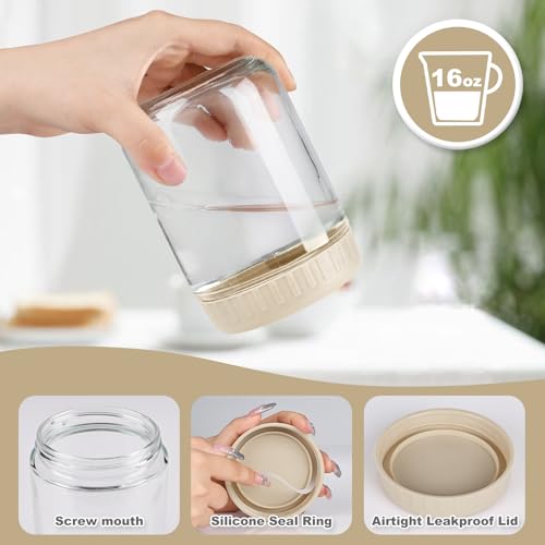SHOWIN 16oz Glass Overnight Oats Containers with Lids - 2 Pack