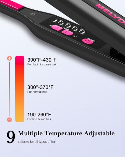 MELYDO Blackpink Mini Flat Iron for Short Hair & Bangs - 3/10" Pencil Flat Iron with Adjustable Temp
