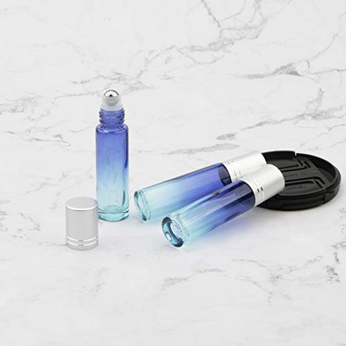 10-Pack 10mL Blue Gradient Glass Roller Bottles for Essential Oils