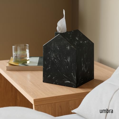 Umbra Casa Tissue Box Cover - Stylish Square Holder, Ocean Black