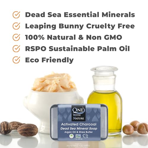 One With Nature Activated Charcoal Soap 4oz 3-Pack - Detoxifying Dead Sea Salt Bar