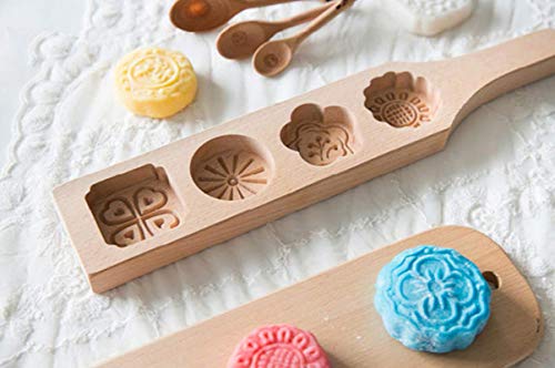 Wooden Mooncake Mold for DIY Baking - 4 Flower Design