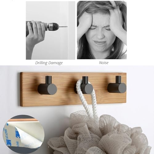 Kingdong Bamboo Wood Key Holder with 3 Hooks - Wall-Mounted Key Organizer for Home