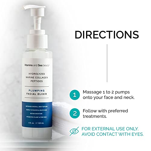 VITAMINS AND SEA BEAUTY Plumping Facial Elixir with Marine Collagen & Peptides - 4 fl oz
