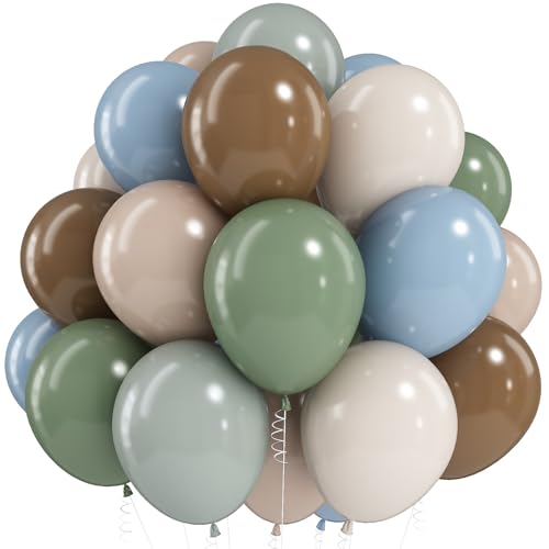 60PCS Dinosaur Safari Balloons Set - Sage Green & Brown Party Decor