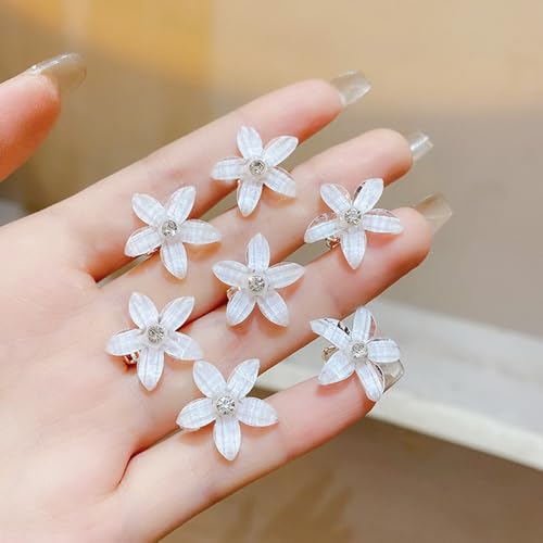 Hayooha White Flower Mini Hair Clips - 20 Pcs Rhinestone Hair Barrettes for Women, Wedding & Bridal Accessories