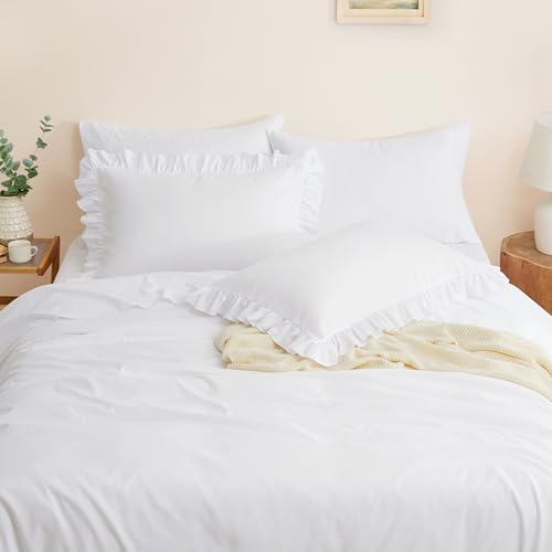 White Ruffle Euro Pillow Shams - 26" x 26" Soft Microfiber Covers (Set of 2)