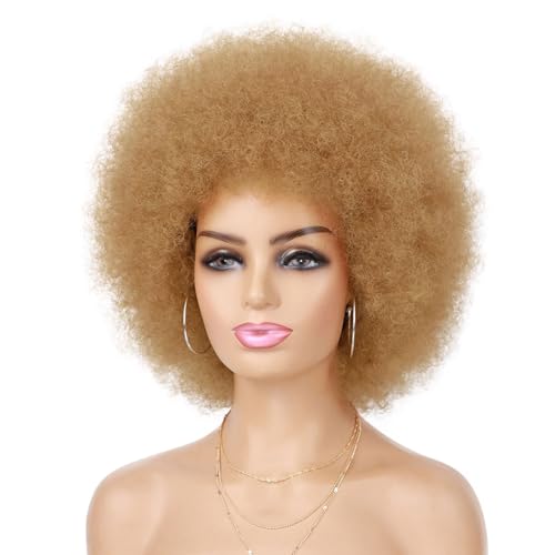 G&T Wig 70s Afro Puff Wig for Black Women - Brown Blonde Natural Looking Cosplay & Party Wig