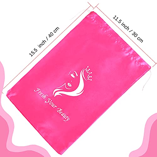 6 Pcs Satin Wig Storage Bags with Drawstring - Black & Pink Variations Included