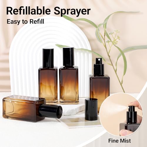 Segbeauty 3.4oz Amber Glass Spray Bottles, 4-Pack Refillable Fine Mist Atomizers
