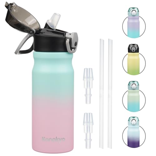 Konokyo 18 oz Insulated Stainless Steel Sports Water Bottle with Straw Lid